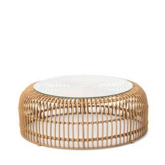Loungetisch PALM Ø80·H30 cm, Glasplatte, beige