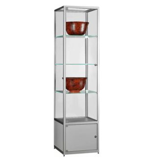 Vitrine L50·B50·H200 cm, 3 Glasböden, LED, silber