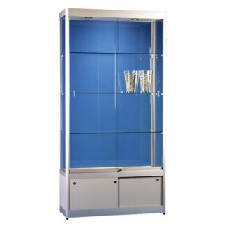 Vitrine L100·B40·H200 cm, 3 Glasböden, LED, silber