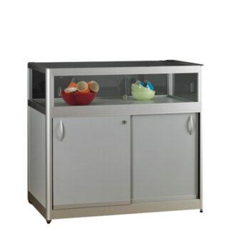 Tischvitrine L100·B60·H92 cm, abschließbar, silber